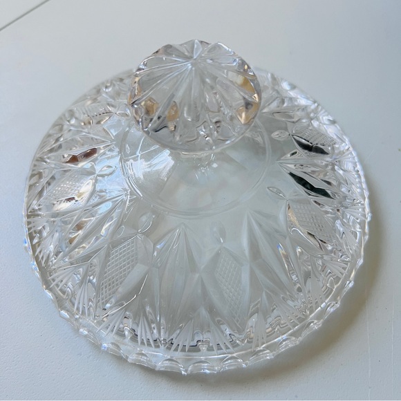 Vintage Lead Cut Crystal Heavy Bon Bon Candy Box Dish 2 Pc Clear with Etching - Picture 6 of 14